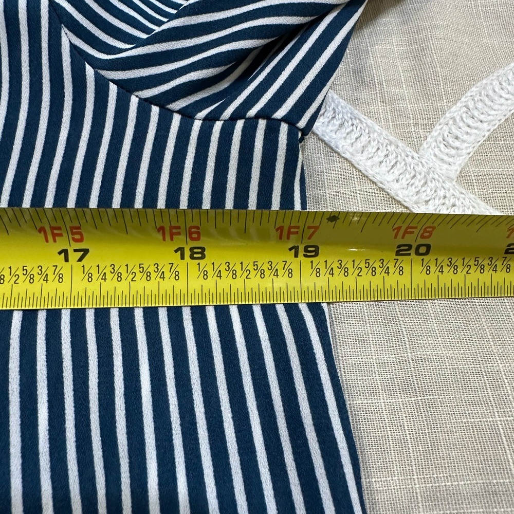 Loft Green & White Striped Blouse With Back V-Neck - Picture 9 of 10